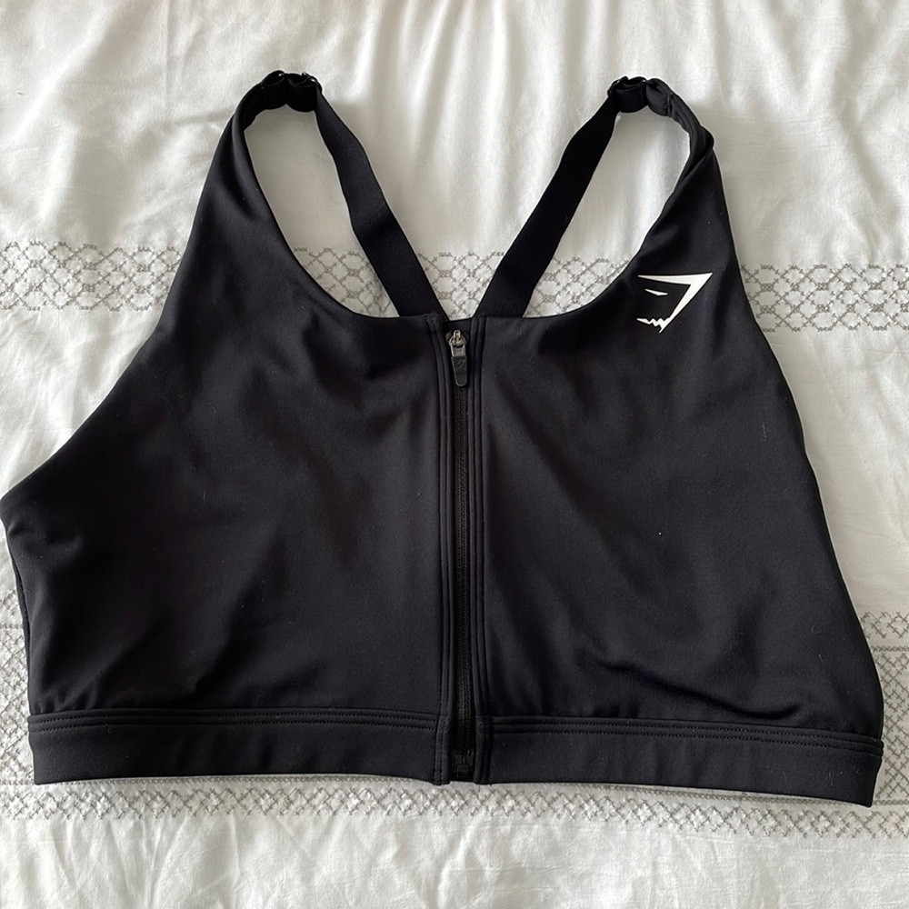 Gymshark large front zip black sports bra